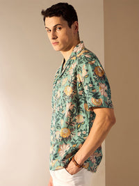 DENNISON Men Block Printed Drop Shoulder Cotton Oversized Shirt