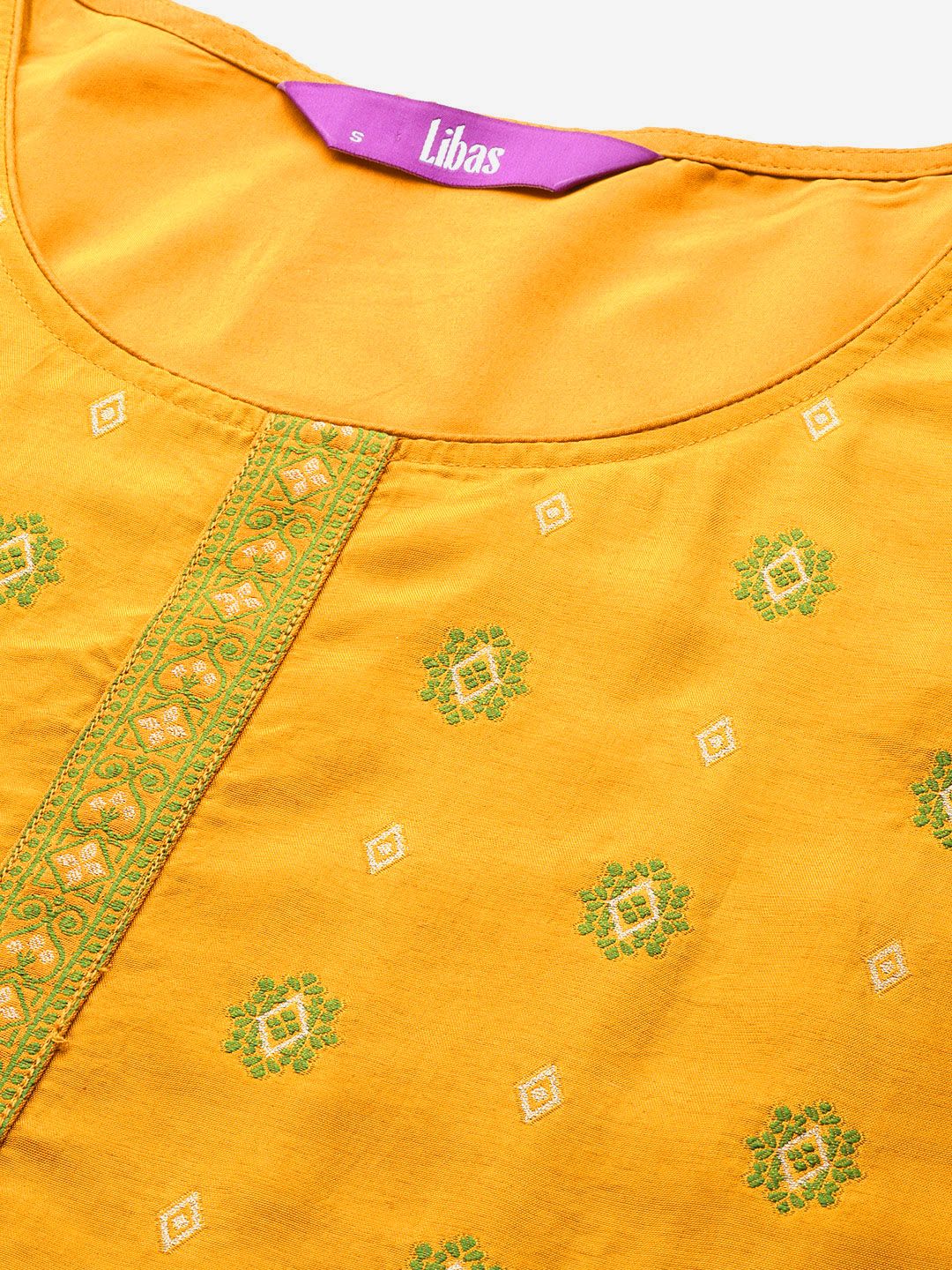 Libas Women Mustard Yellow Floral Kurta with Trousers & With Dupatta