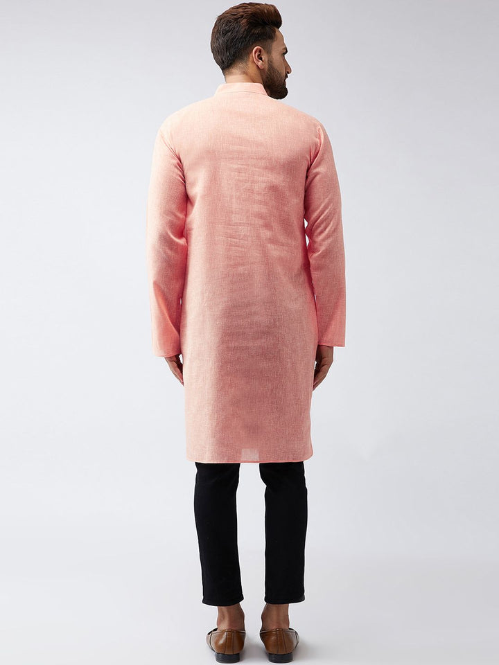 SOJANYA Men Peach-Coloured Woven Design Straight Kurta