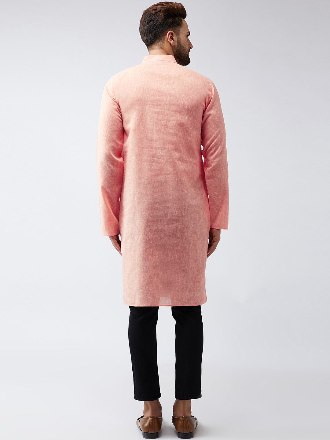 SOJANYA Men Peach-Coloured Woven Design Straight Kurta