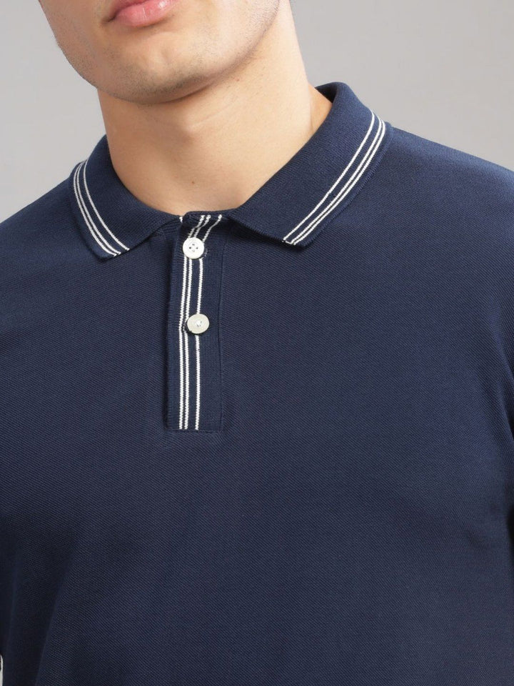 ADRO Men Polo Collar Applique T-shirt