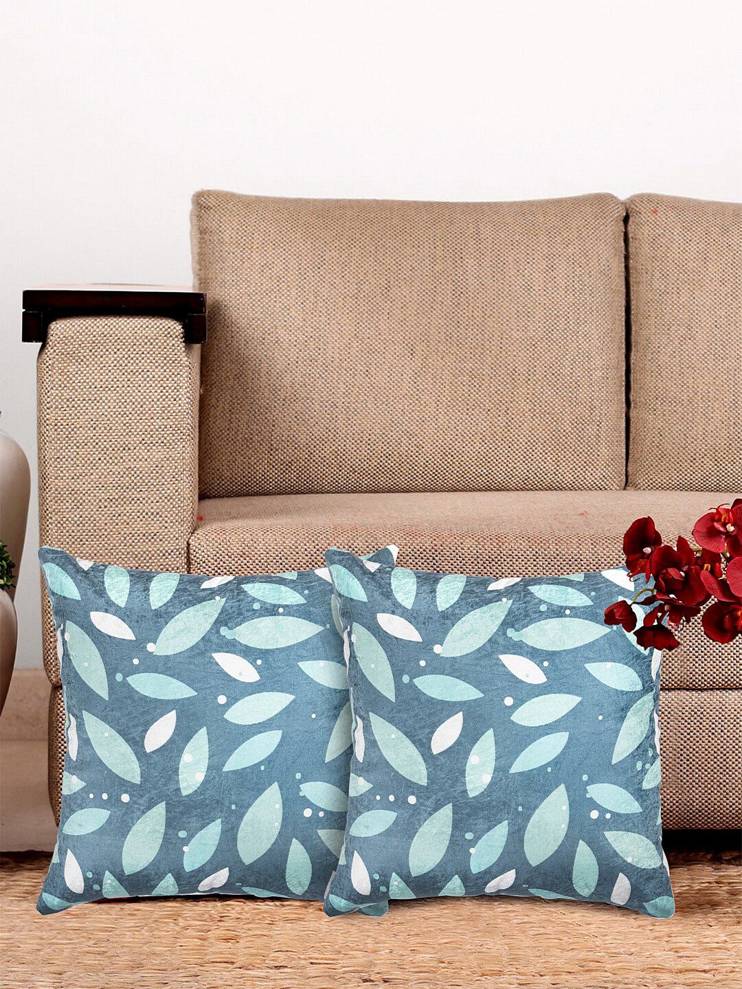 HOSTA HOMES Multicoloured Set of 2 Floral Square Cushion Covers