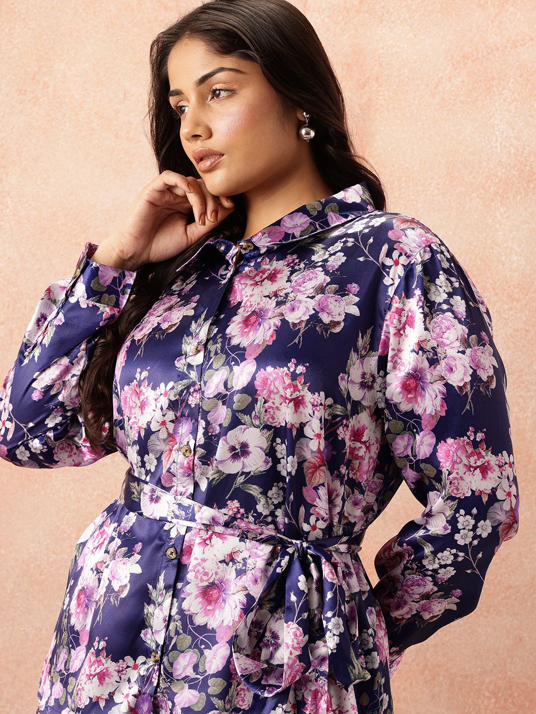 all about you Plus Size Floral Print Co-Ords With a Tie-ups Belt
