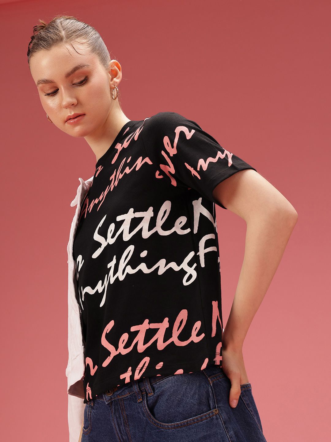 DressBerry Pure Cotton Typography Printed T-shirt