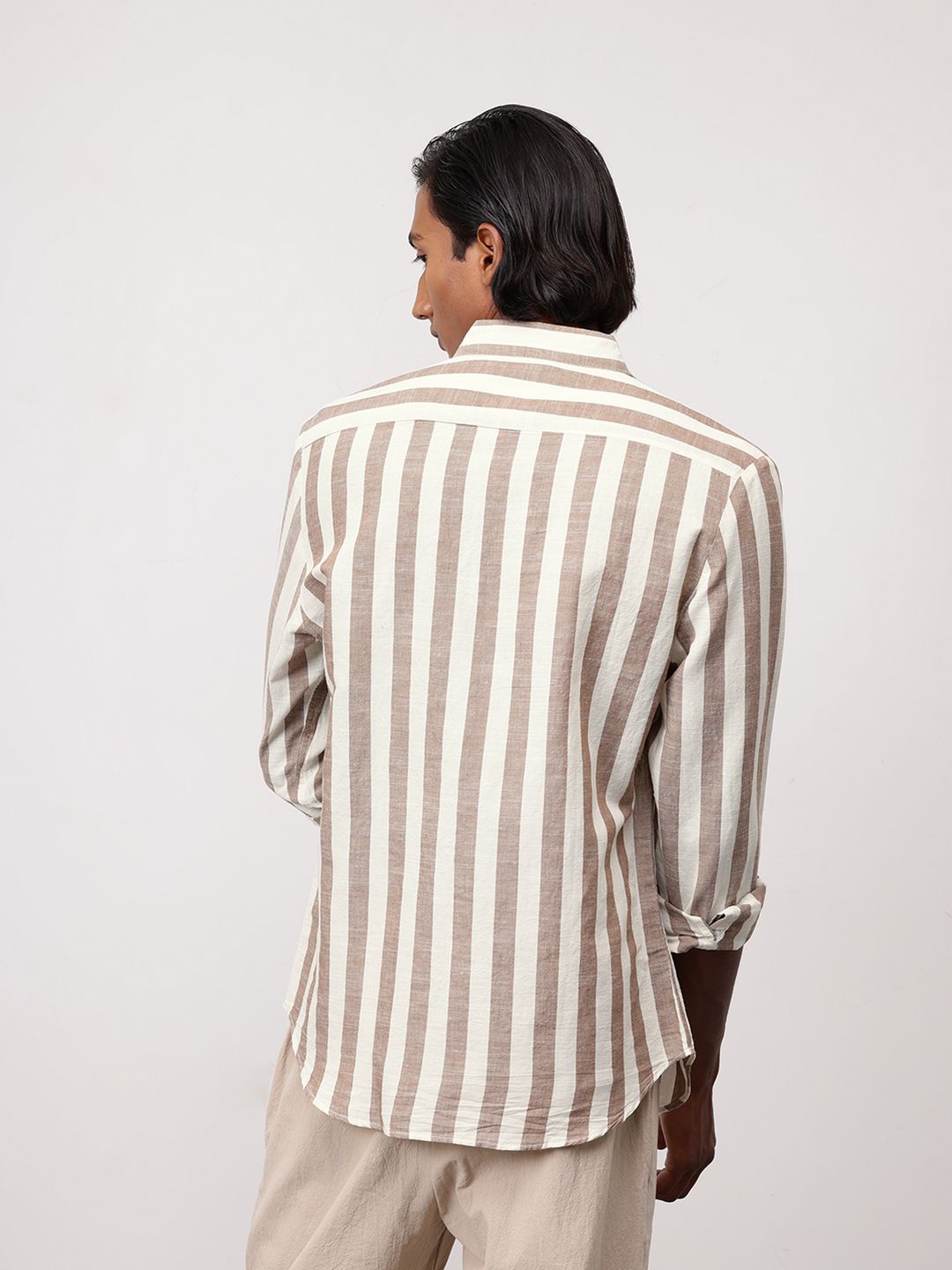 ether Men Classic Cotton Linen Striped Shirt