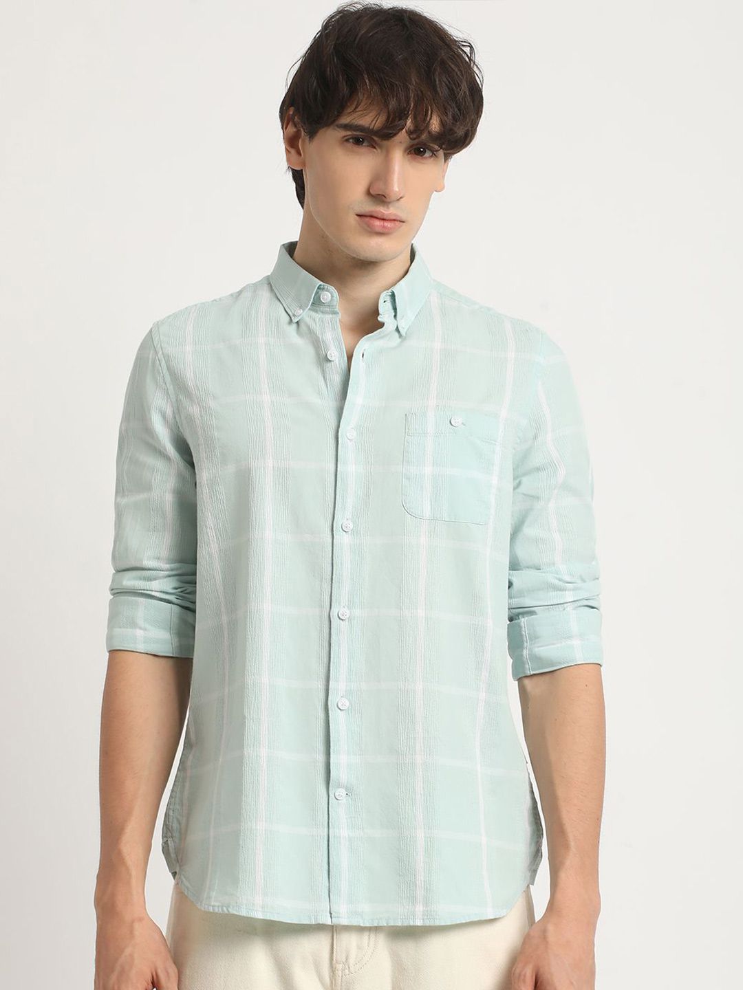THE BEAR HOUSE Slim Fit Windowpane Checked Casual Shirt