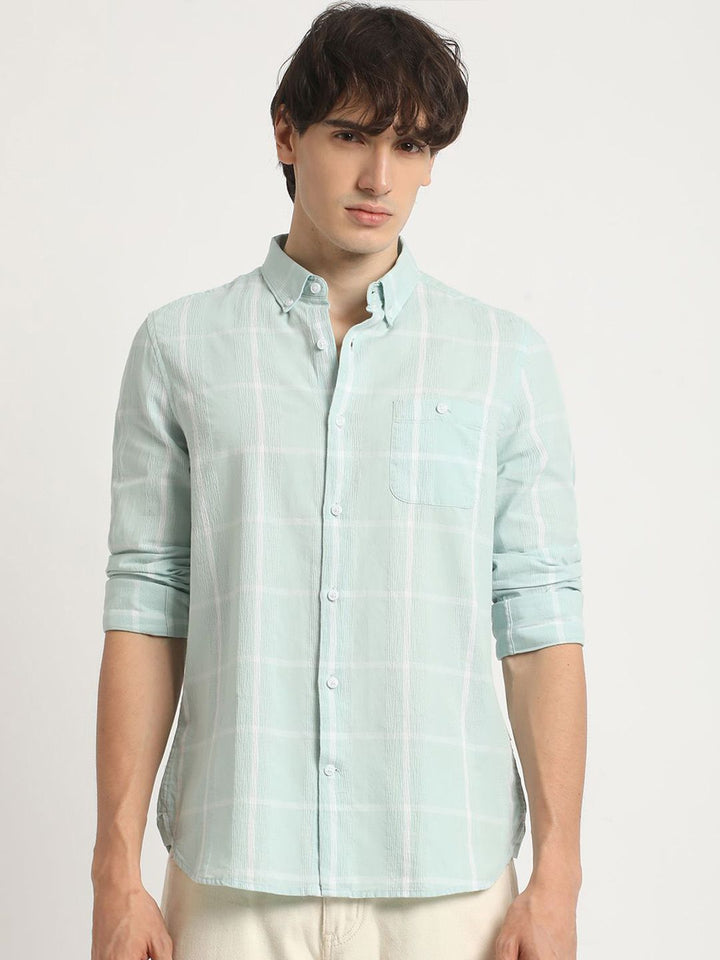 THE BEAR HOUSE Slim Fit Windowpane Checked Casual Shirt