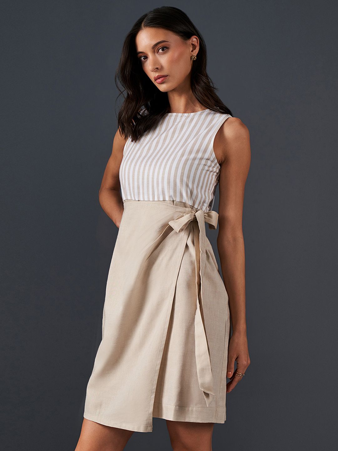 AND Round Neck Sleeveless Cotton A-Line Dress