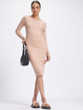 DressBerry Comfort Yet Cozy Fits Ribbed Boat Neck Bodycon Dress with Shining Elements