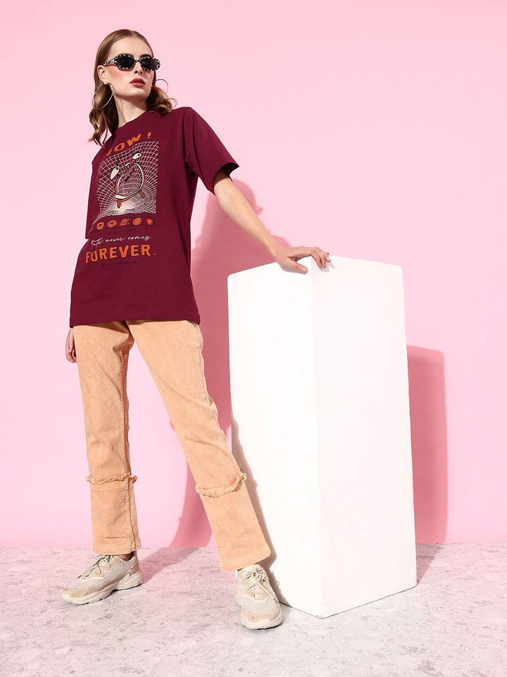 Difference of Opinion Women Printed Pure Cotton  Oversized T-shirt