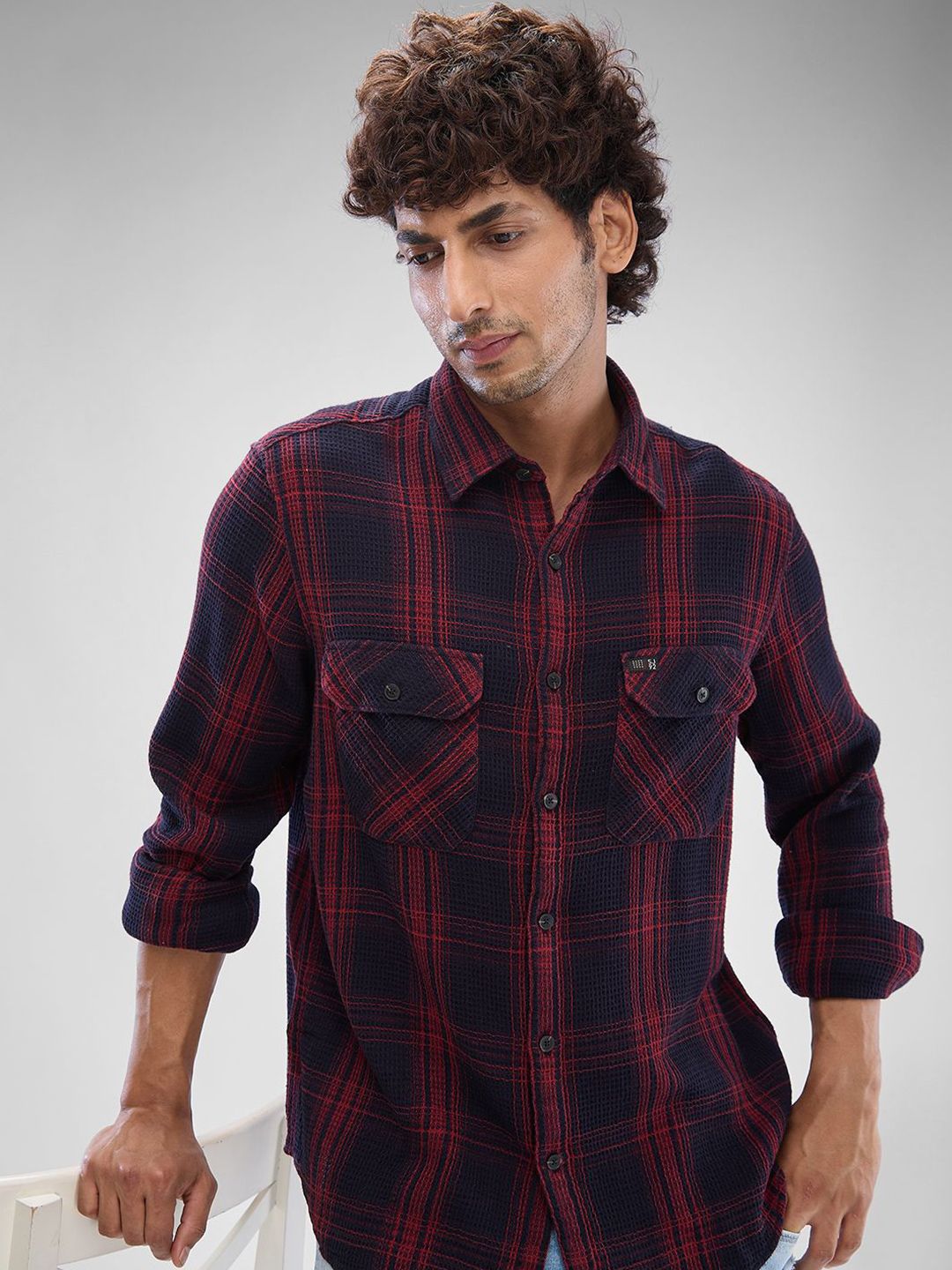 SPYKAR Men Slim Fit Opaque Checked Spread Collar Casual Shirt