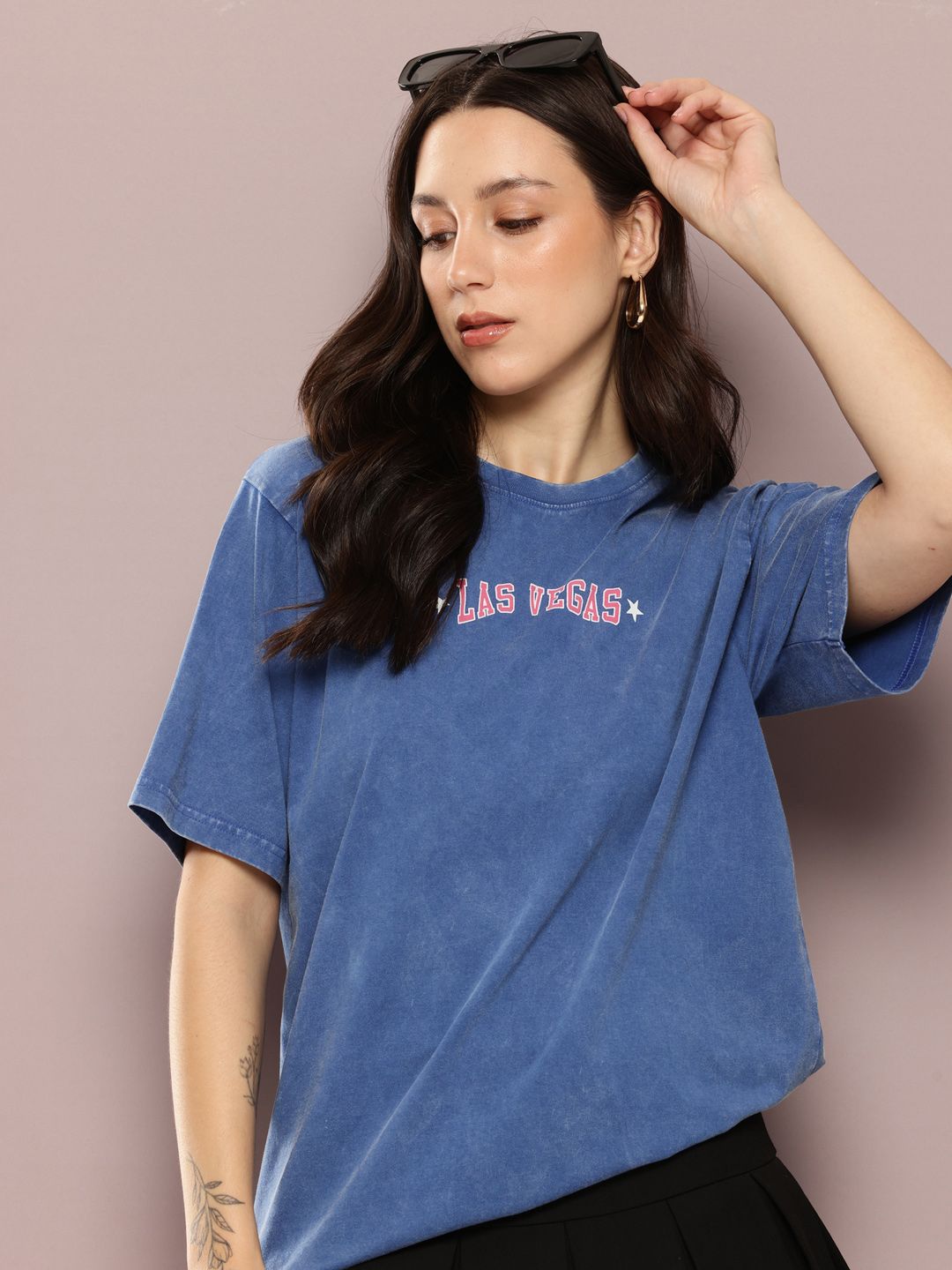DILLINGER Women's Acid Washed Oversized Printed Tshirt