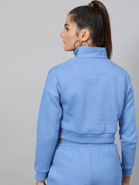 STREET 9 Women Blue Solid Crop Sweatshirt