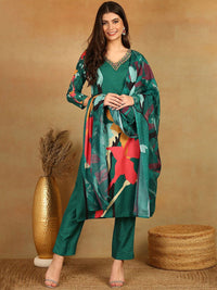 KALINI Floral Printed V-Neck Beads and Stones Kurta with Trousers & Dupatta