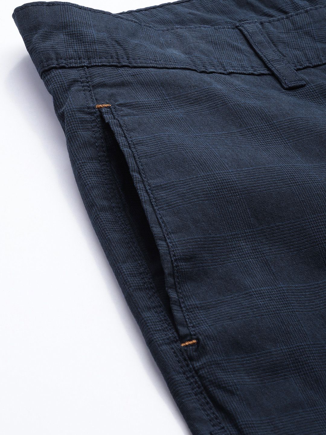 Being Human Men Navy Blue Regular Fit Checked Chinos