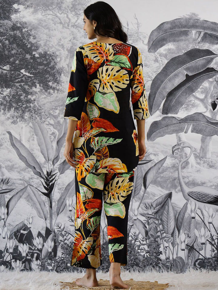 Mamicha Printed Pure Cotton V Neck Top With Trousers Co-Ords Set