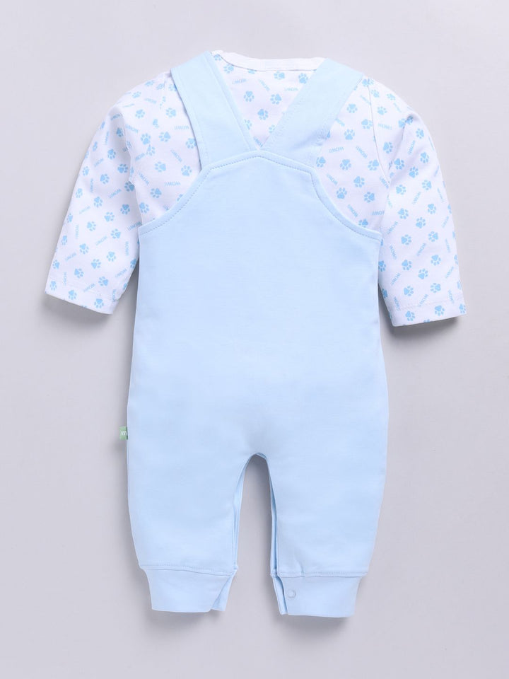 Moms Love Infants Boys Pure Cotton Embroidered Detail Dungaree With Printed T-Shirt