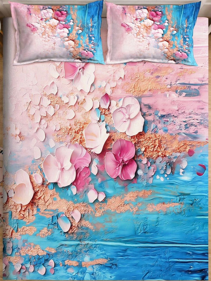 Moda Rapido X KLOTTHE Blue Floral 400 TC King Bedsheet with 2 Pillow Covers