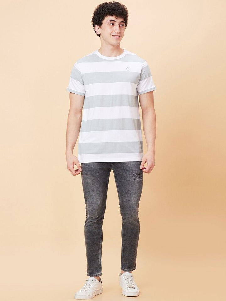 Being Human Men Slim Fit Mid Rise Low Distress Heavy Fade Cropped Jeans