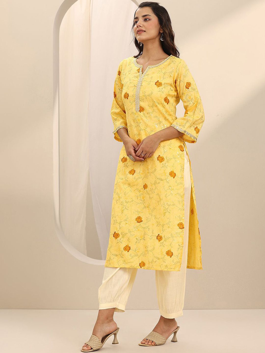 Libas Women Floral Printed Regular Sequinned Kurta with Salwar & With Dupatta