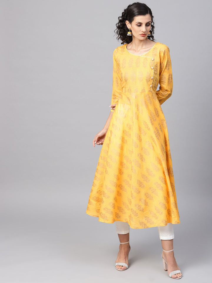SOJANYA Women Yellow & Golden Printed Anarkali Kurta