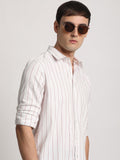 THE BEAR HOUSE Slim Fit Vertical Stripes Twill Spread Collar Casual Shirt