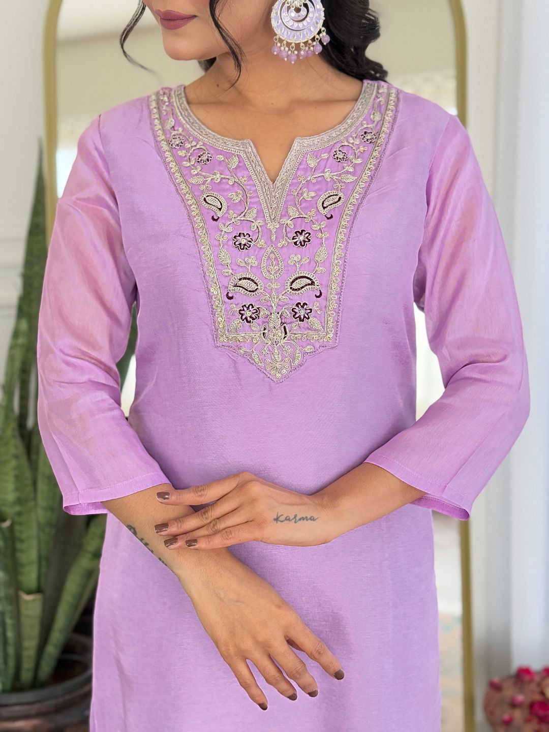 KALINI Women Floral Embroidered Regular Thread Work Kurta with Trousers & With Dupatta