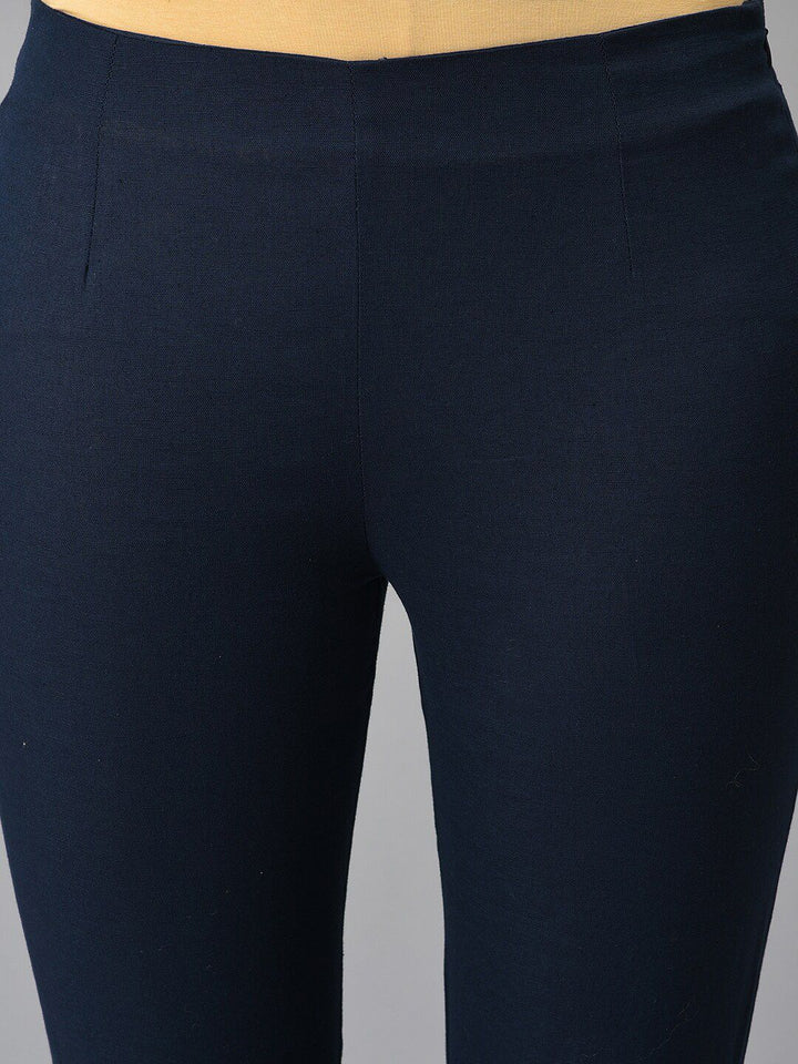 W Women Mid Rise Slim Fit Plain Cotton Regular Trousers