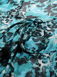 Antheaa Women Blue & Black Printed Party Longline Tie-Up Lace Tiered Shrug