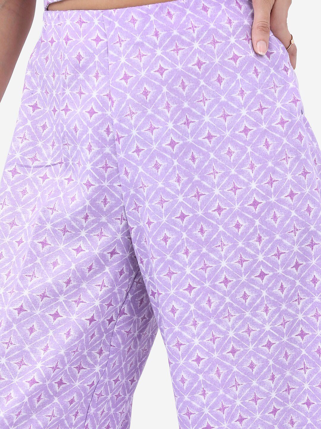 Vishudh Lavender Printed Crop Top & Palazzos Co-Ords