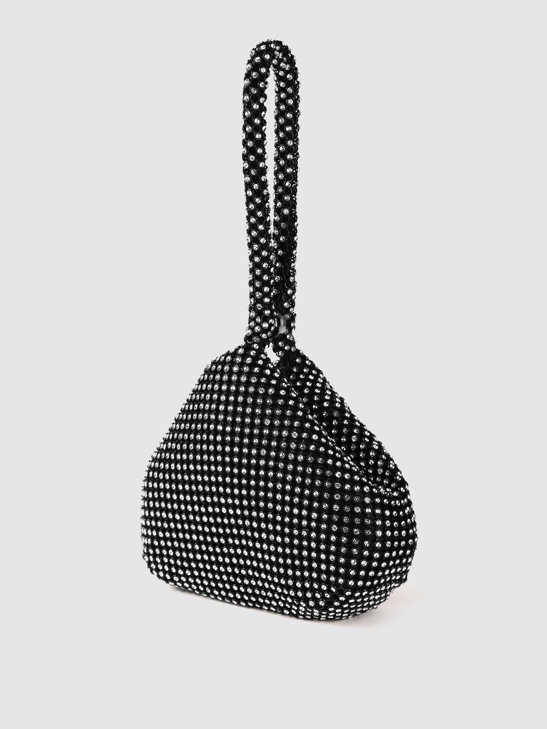 Lino Perros Black & Silver-Toned Embellished Potli Clutch