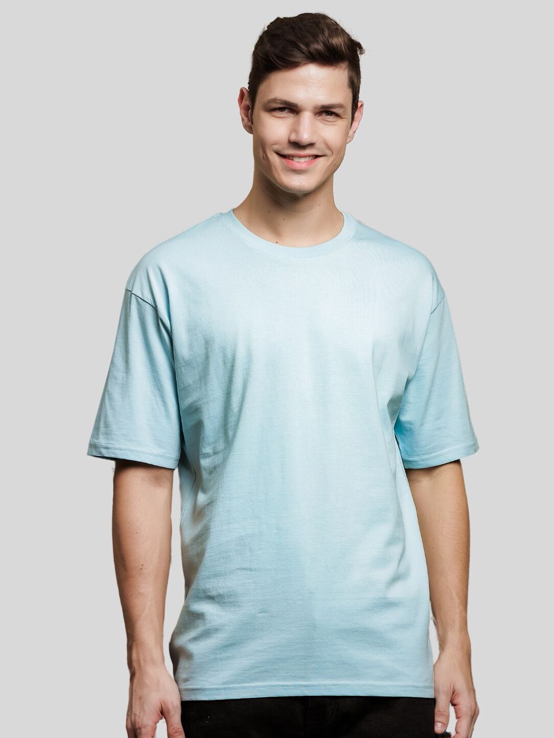 ADRO Leher Bulat Lengan Drop-Bahu Bersaiz Besar T-shirt Kapas Tulen