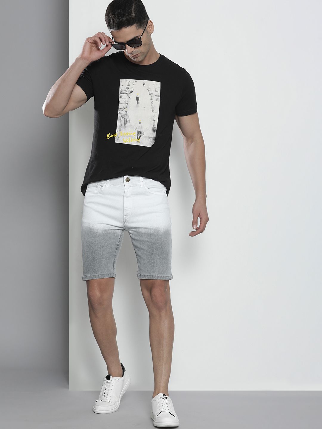 The Indian Garage Co Men White Colourblocked Denim Shorts