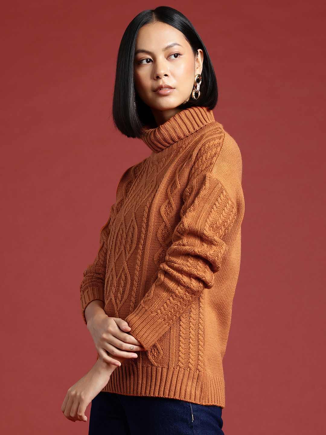 all about you Cable Knit Self-Design Turtle-Neck Pullover