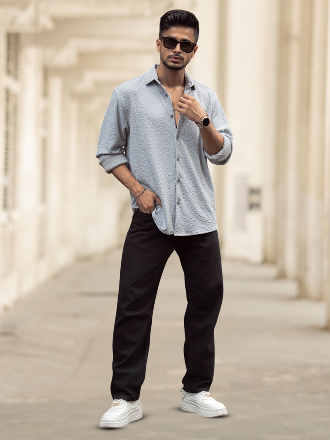 Powerlook Men Spread Collar Textured Regular Fit Casual Shirt