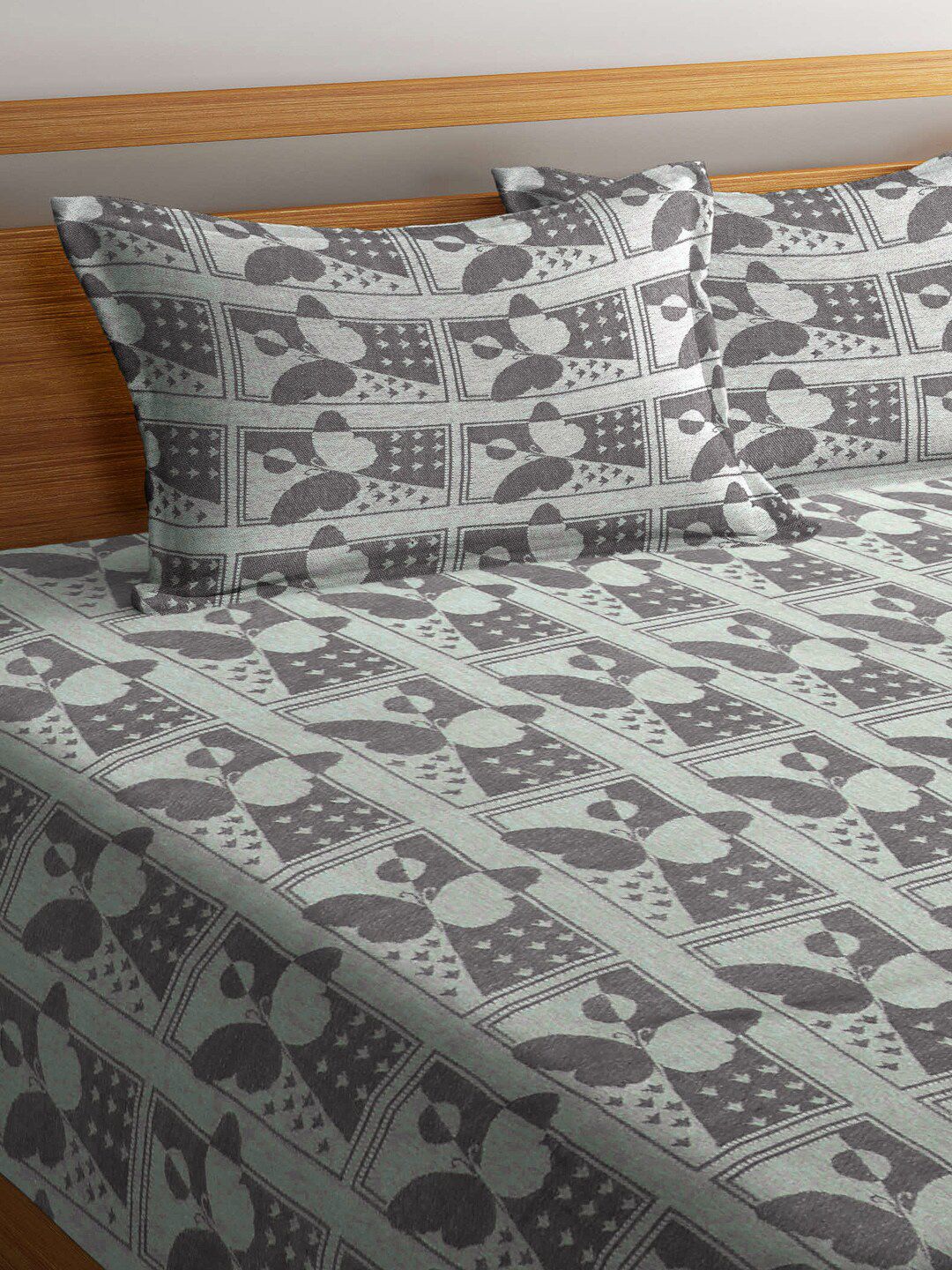 KLOTTHE Woven Design 349 TC Pure Cotton Double Bed Cover with 2 Pillow Covers