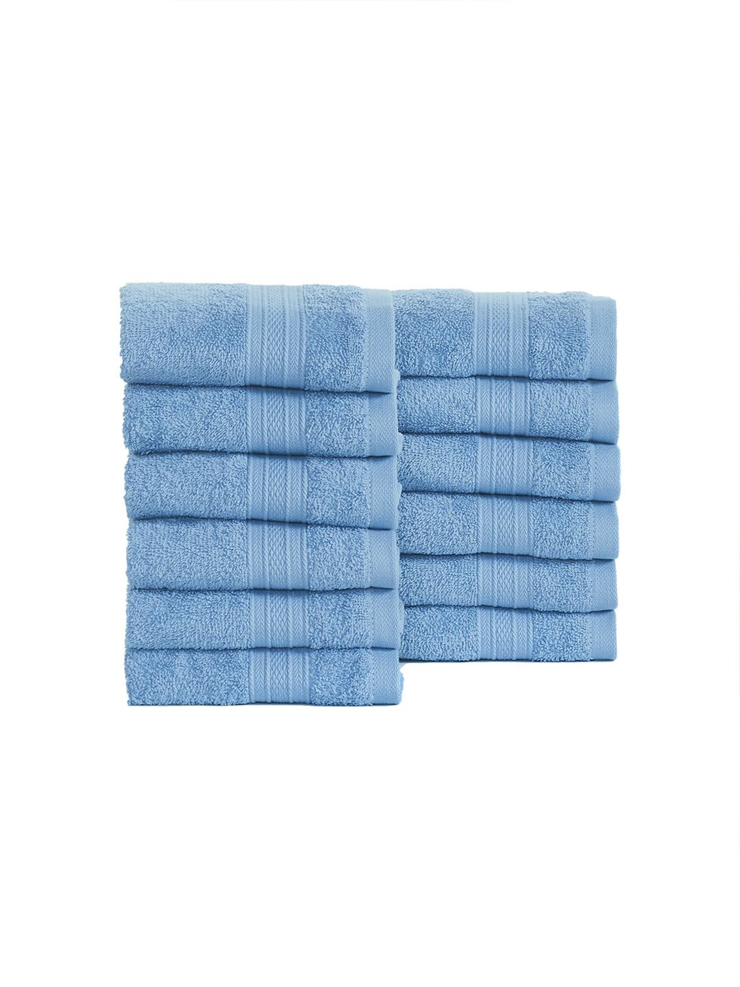 MYTRIDENT Blue Set Of 12 500 GSM Solid Face Towels