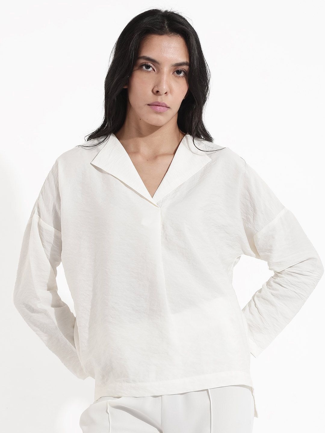 Rareism Shirt Collar Lengan Panjang Kapas Separa