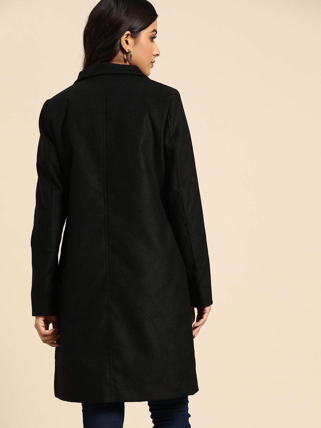 all about you Women Black Solid Longline Overcoat