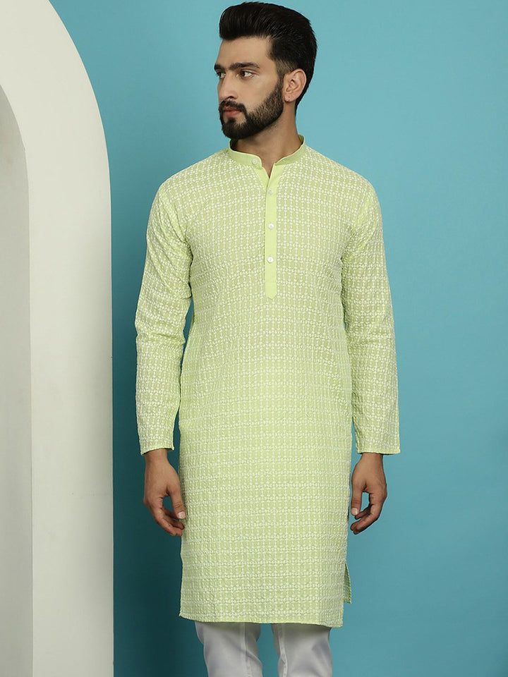 SOJANYA Kurta Kerja Benang Kapas Tulen Kolar Mandarin Geometrik