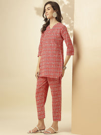 KALINI Ethnic Motifs Printed V-Neck Three-Quarter Sleeves Printed Tunic & Trousers