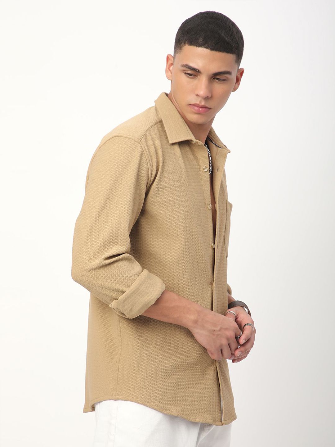 VASTRADO Men Classic Cutaway Collar Textured Casual Shirt