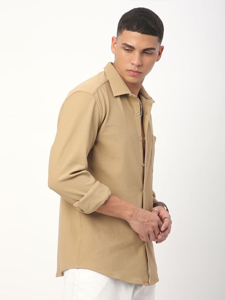 VASTRADO Men Classic Cutaway Collar Textured Casual Shirt