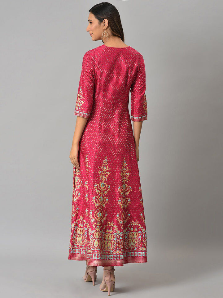 W Women Pink & Blue Ethnic Motifs Printed Maxi Dress
