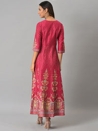 W Women Pink & Blue Ethnic Motifs Printed Maxi Dress