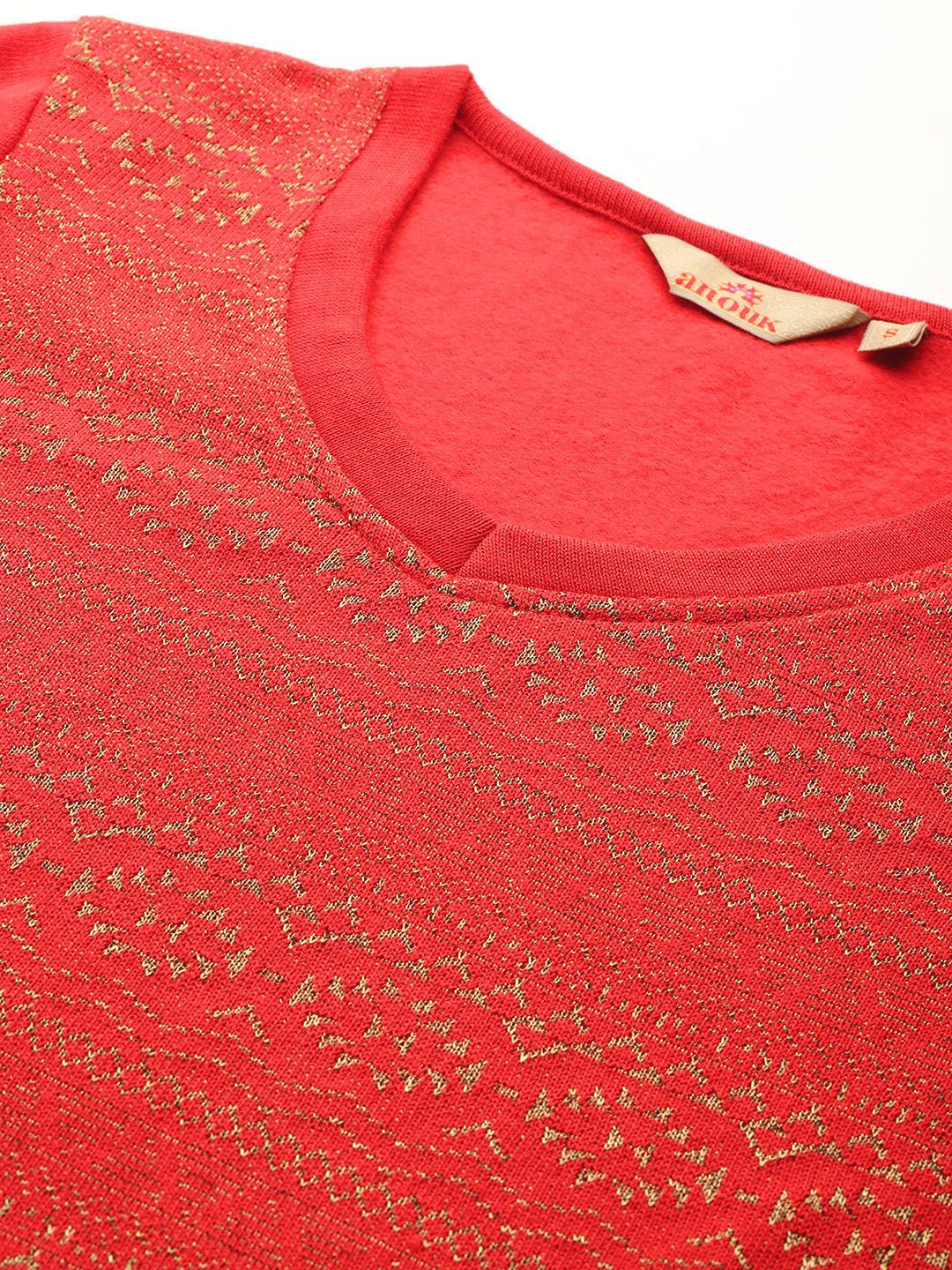 Anouk Geometric Woven Design Winter Kurta