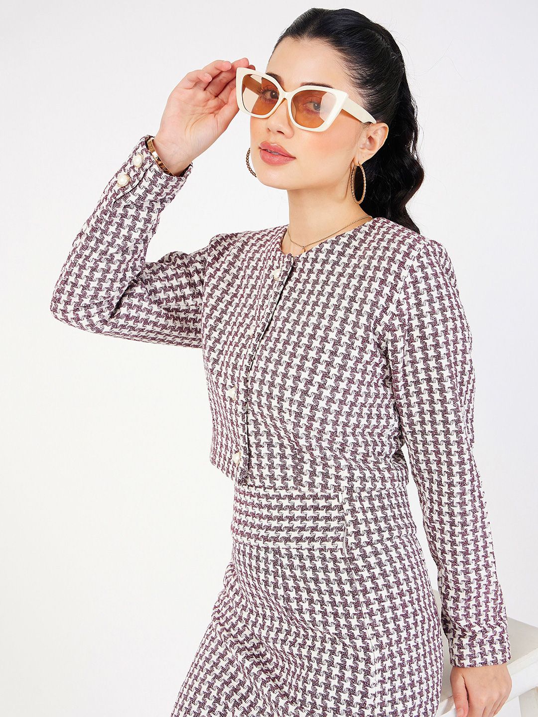 SASSAFRAS Burgundy Checked Long Sleeve Shirt Style Top