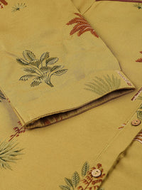 W Floral Printed Mandarin Collar Roll-Up Sleeves Pathani Kurta