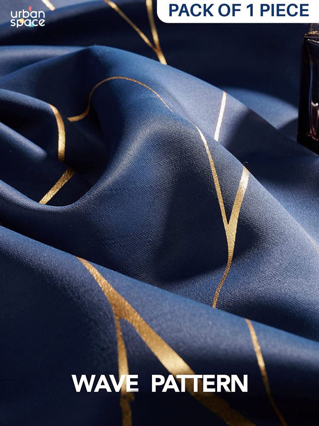 URBAN SPACE Navy Blue & Gold-Toned Printed Black Out Window Curtain