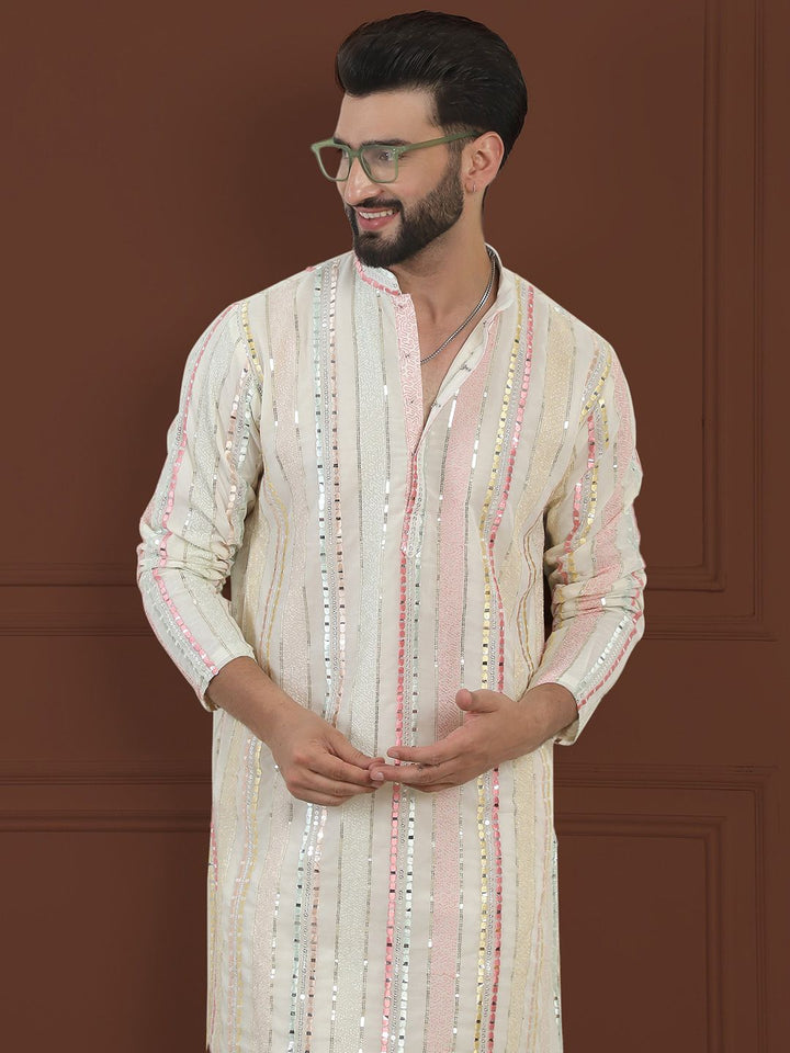 SOJANYA LUXE Cermin Bersulam Berjalur Kerja Kurta Lurus Dengan Pijama